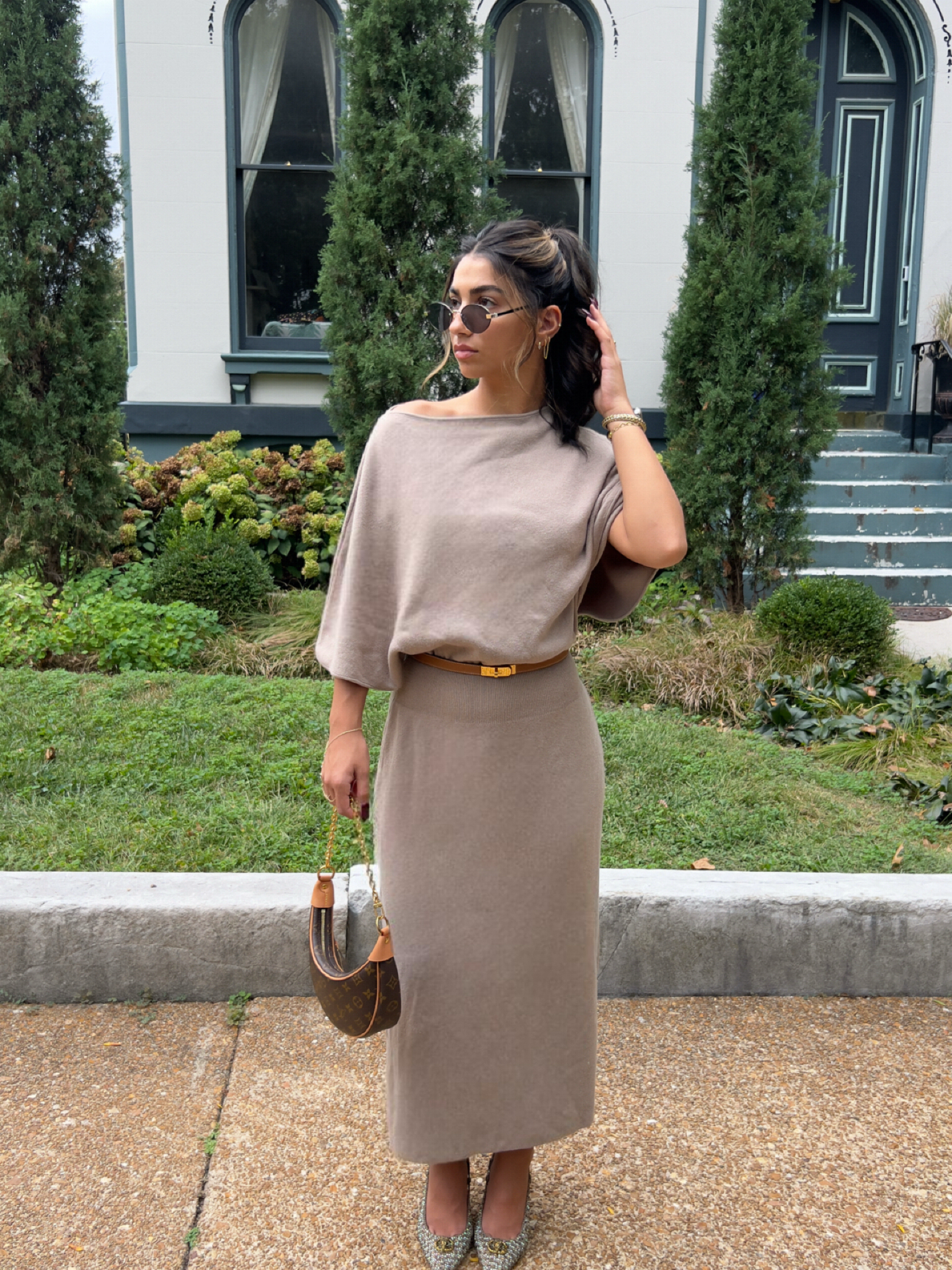 Wool Blend Boat-Neck Knit Dress