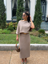 Wool Blend Boat-Neck Knit Dress
