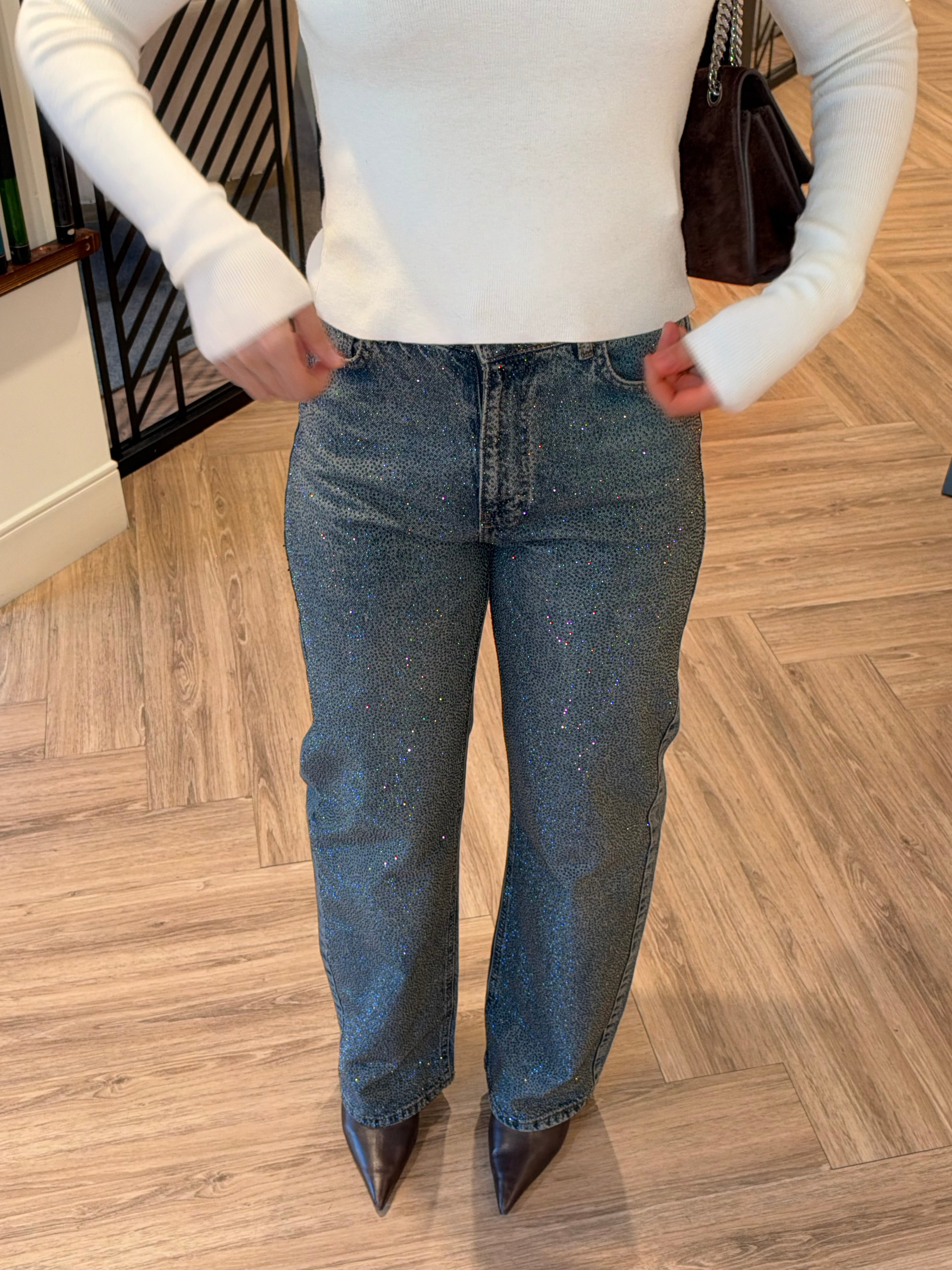 Cotton Rhinestone Vintage Wash Jean