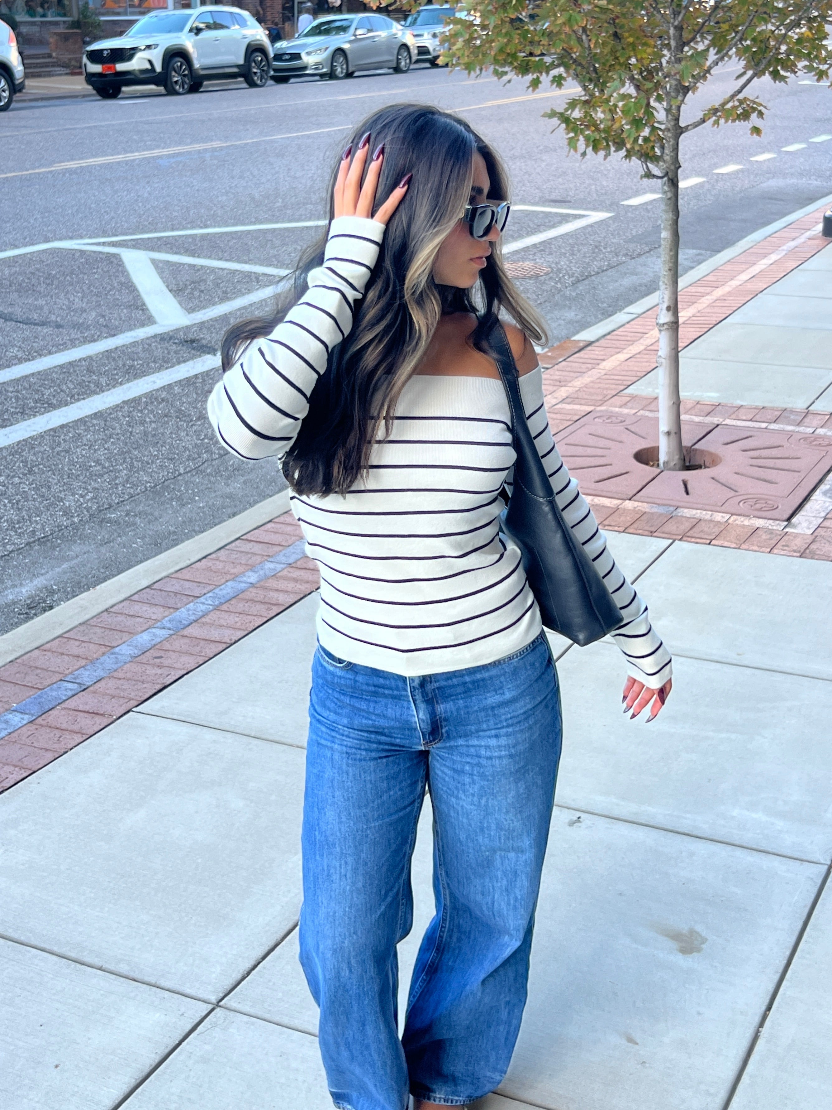 Off-Shoulder Striped Knit