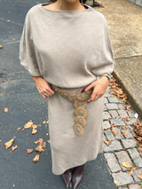 Wool Blend Boat-Neck Knit Dress