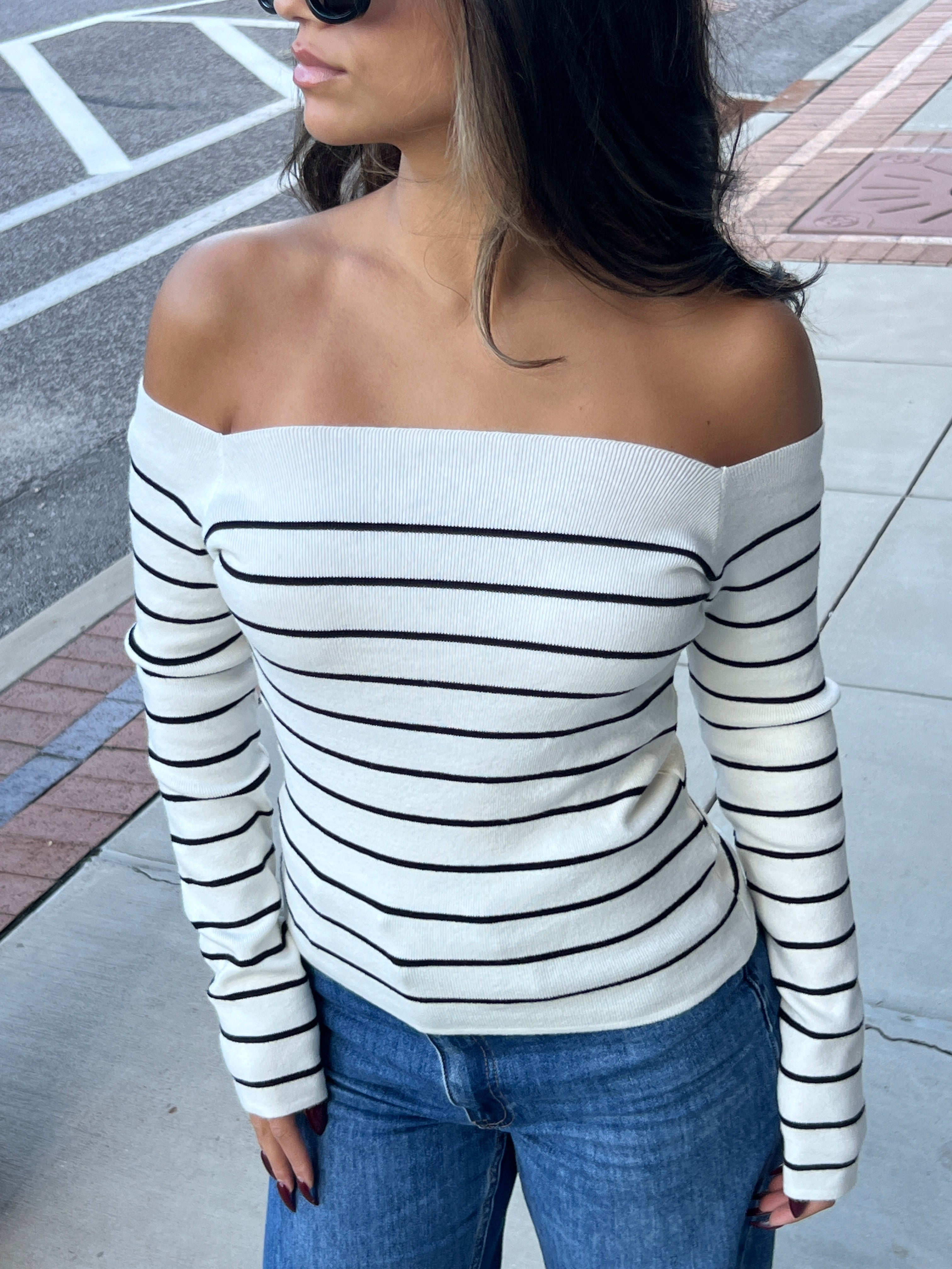 Off-Shoulder Striped Knit