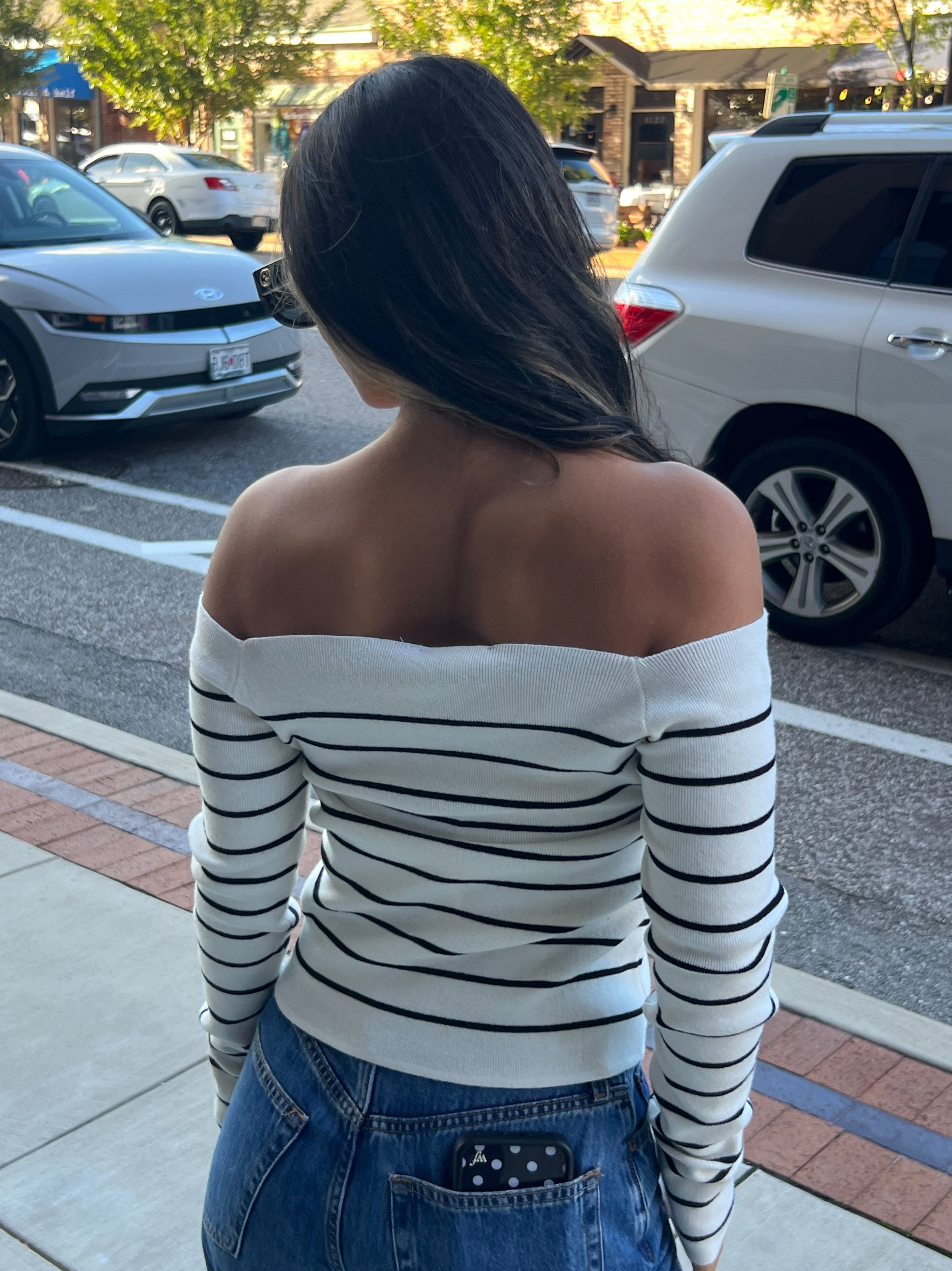 Off-Shoulder Striped Knit