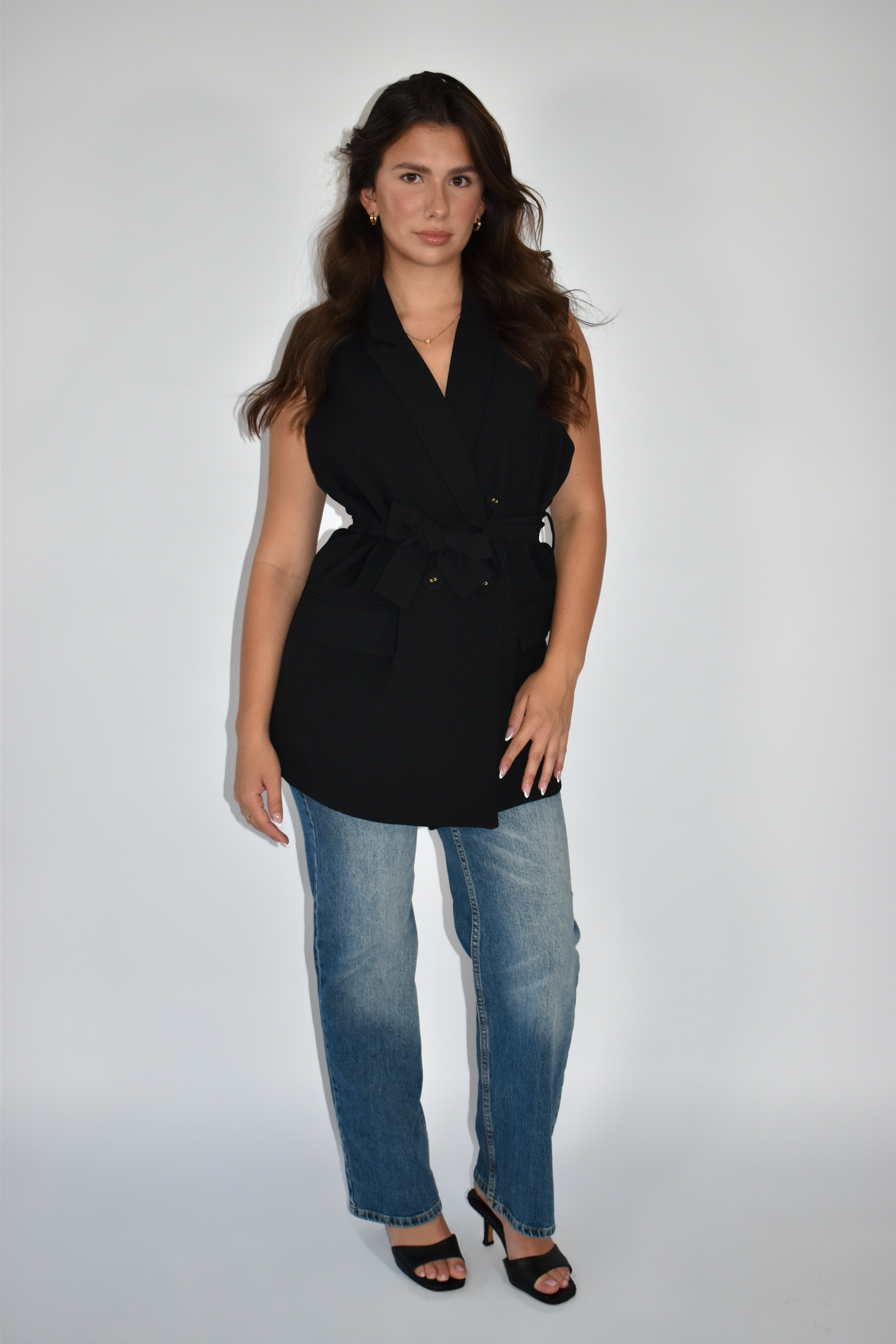 Noir Oversized Belted Vest