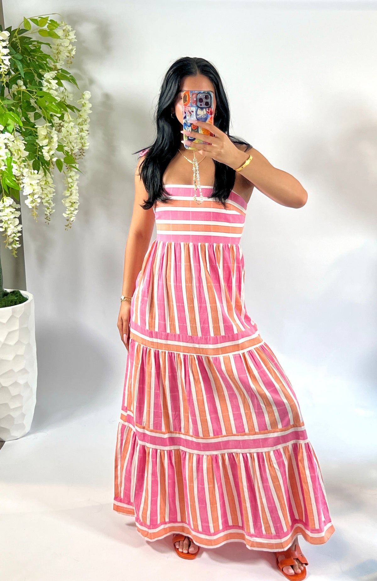 pink and orange striped maxi dress Sunset Cotton — Orasellia July Week 2 2026 MDs Golden leaf dress – stripe print Color:Yellow Tulip