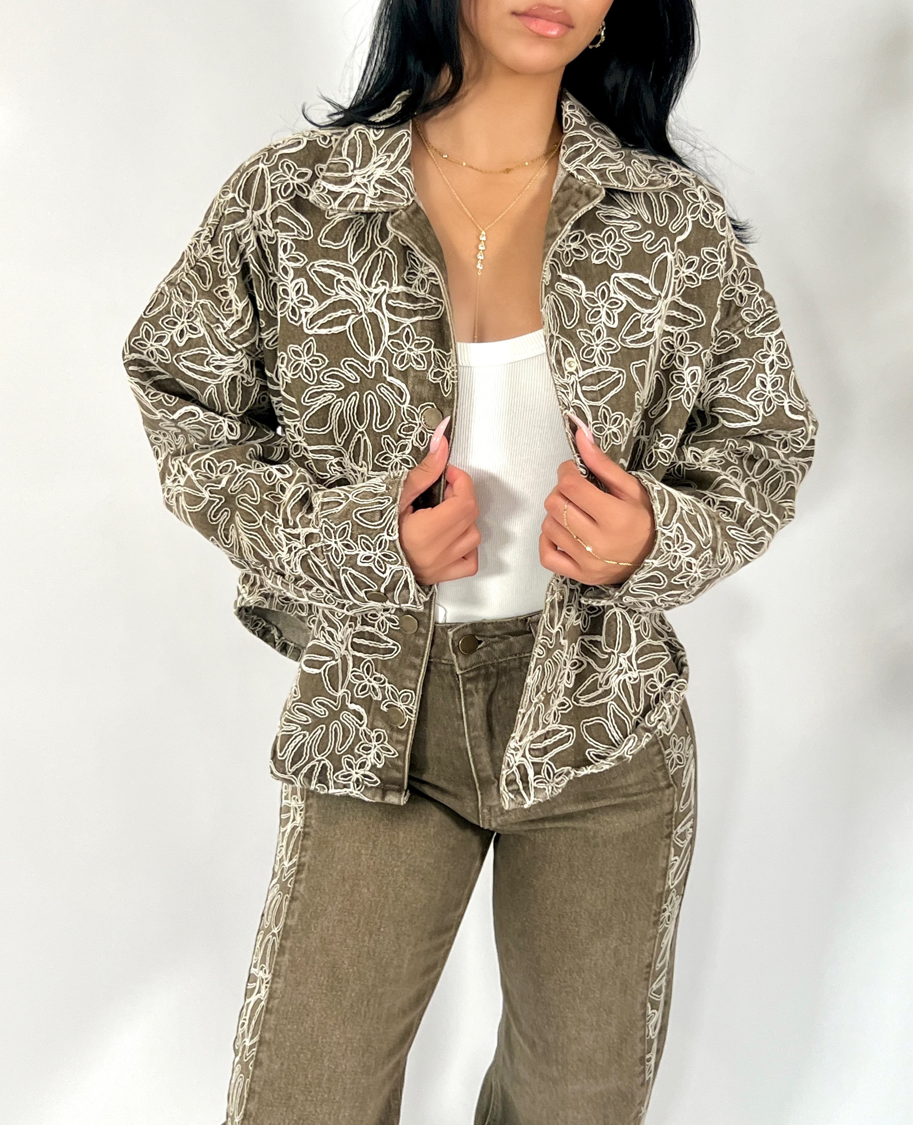 Olive Bloom Embroidered Jacket